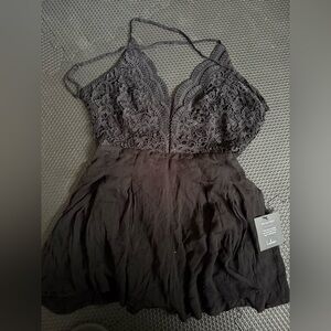 Lulu's Charcoal Lace Halter Chemise